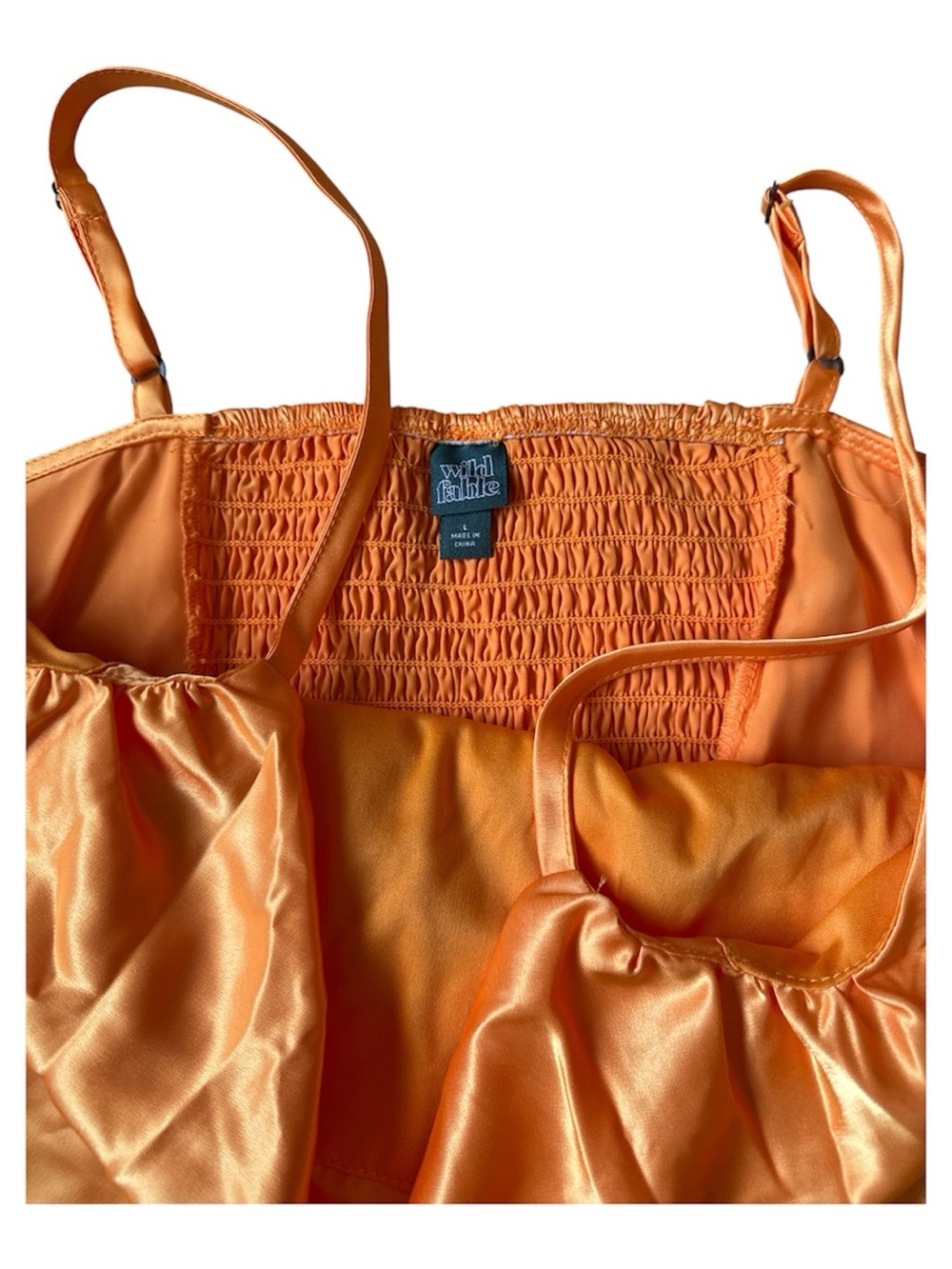 Wild Fable Satin Orange Ruched Slip Dress - Picture 2 of 3